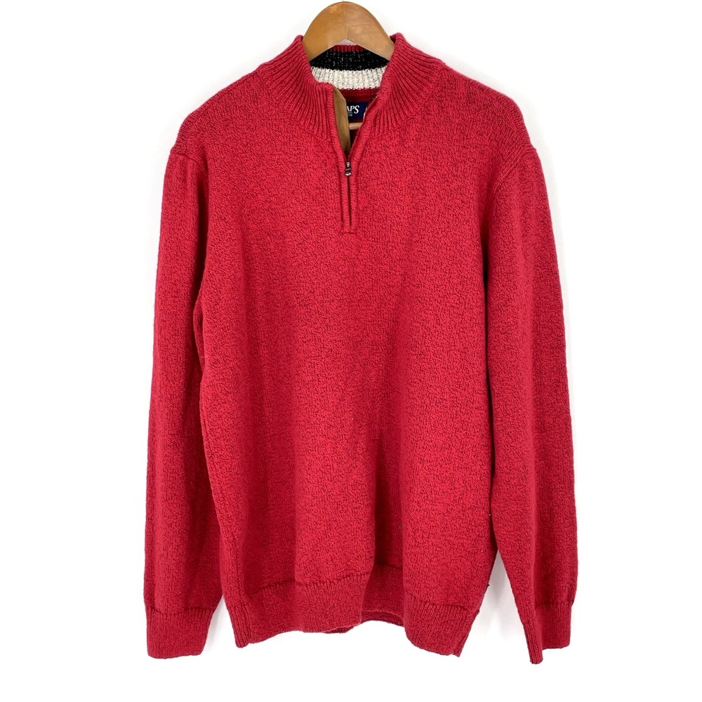 Chaps Ralph Lauren Mens XL Red Sweater 1/4 Zip Contrast Collar